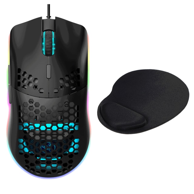 HXSJ J900 USB Wired Gaming Mouse RGB Gaming Mouse with Six Adjustable DPI Ergonomic for Desktop Laptop PC Computer Office: Black Mouse and Pad