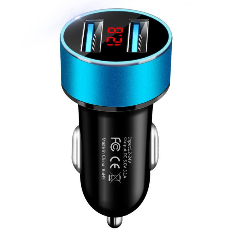 Enchufe de mechero para coche con USB Dual de 3,1a, 12-24V, adaptador rápido con estilo para coche, cargador de coche, alimentación de 2 puertos con pantalla LCD: Blue Lighter