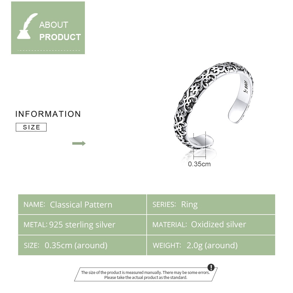 WOSTU Authentic 925 Sterling Silver Stackable Vintage Wave Open Ring for Women Korean Sterling Silver Jewelry CQR657