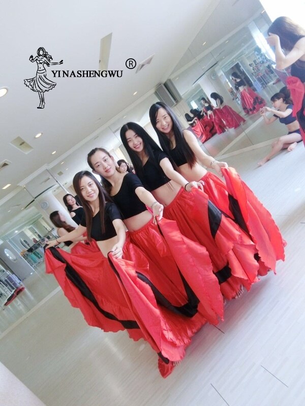 Spanish Bullfight Belly Dance Long Skirt Flamenco Skirts Red And Black Flamenco Performance Dresses For Woman Dancer Wear