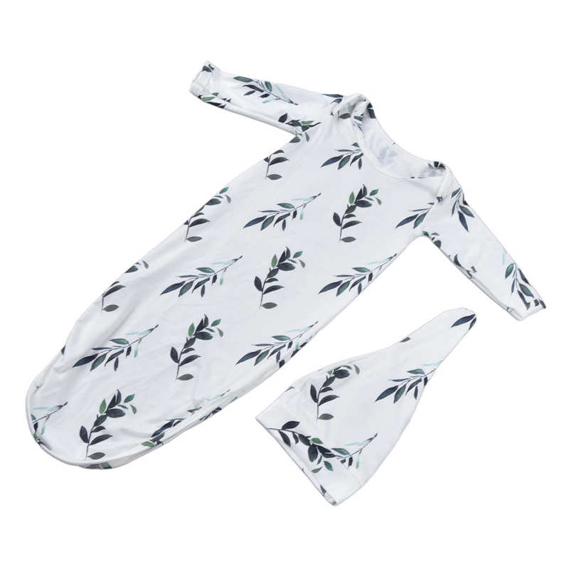 Baby Sleeping Gown Baby Gown Olive Leaf Pattern with Hat for Outings for Home Wear