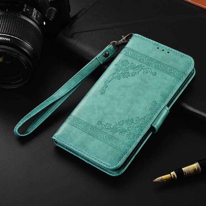 Funda tipo billetera para Huawei Honor 7C 7 C, carcasa con tapa de 5,7 pulgadas, Honor 7C, con correa, especial de cuero PU con estampado de flores para libro: Mint Green YL