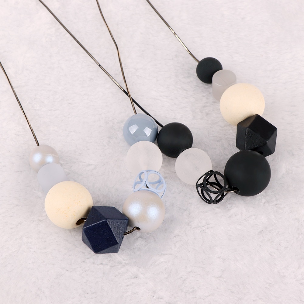 1 Pcs Woman Acrylic Geometric Beads Long Rope Chain Necklace Ladies Collar Accessories Sweater Pendant Necklaces