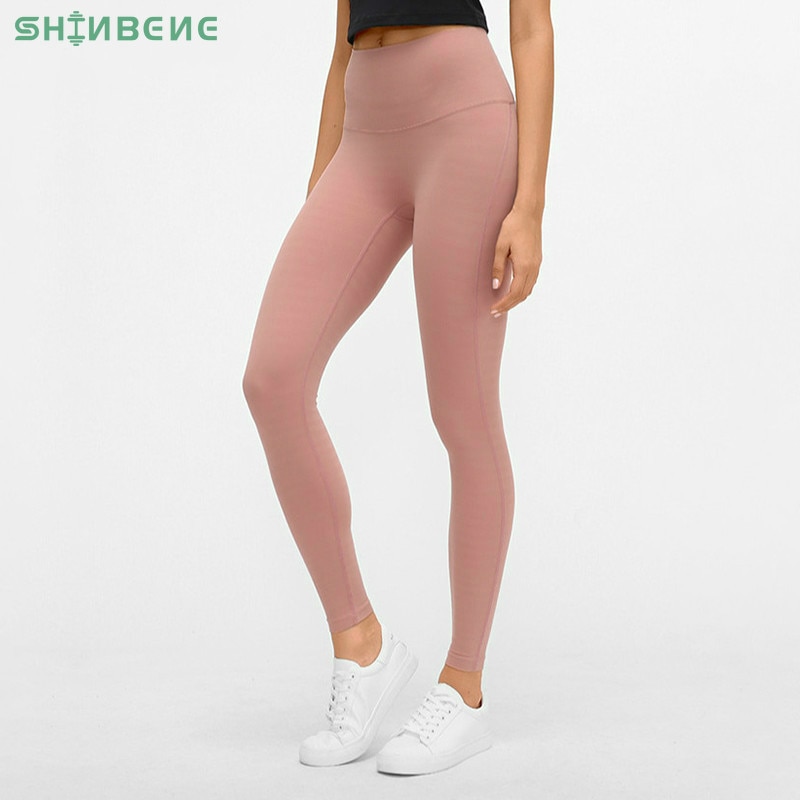 SHINBENE Jacquard Striped Naked-feel Sport Fitness Leggings Women High Waist Squatproof Workout Athletic Gym Tights Yoga Pants