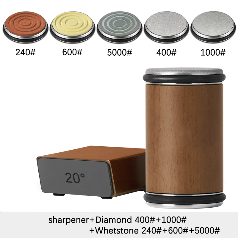 Rolling Knife Sharpener Magnetic Knife Holder Diamond Sharpening Stone Kit with 15 and 20 Degrees Angle Roller Kitchen Accessory: Light Grey