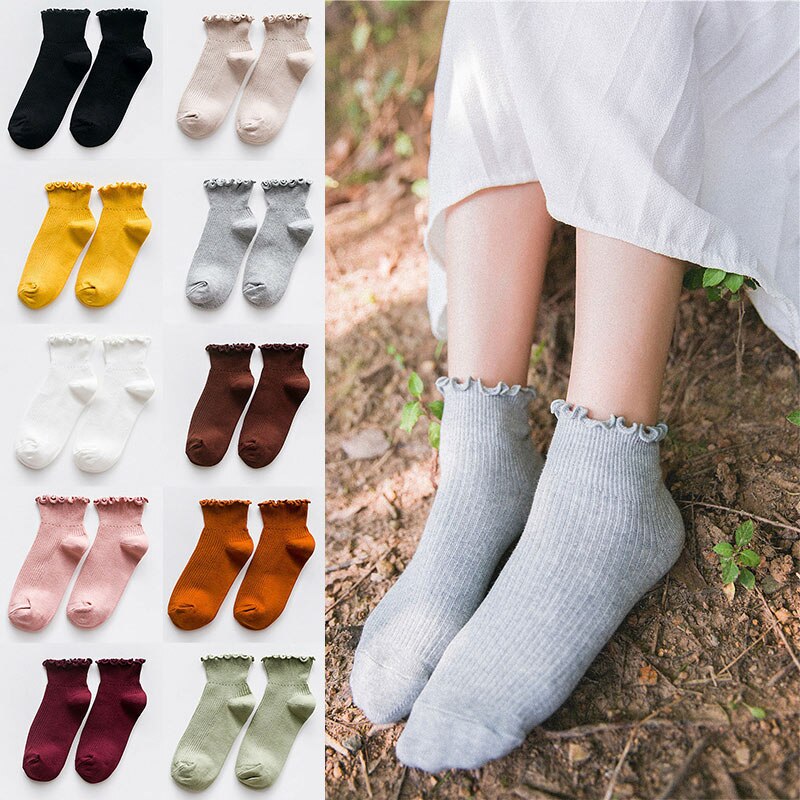 Bonne saine femmes chaussettes mignon couleur unie cheville haute décontracté respirant chaussettes