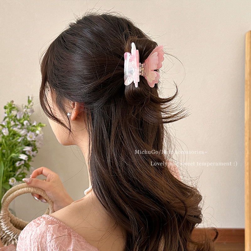 Pince à cheveux papillon changeante de couleur douce, pince à cheveux crabe féerique d'été pour femmes et filles, pince requin, épingle à cheveux, couvre-chef, accessoires pour cheveux