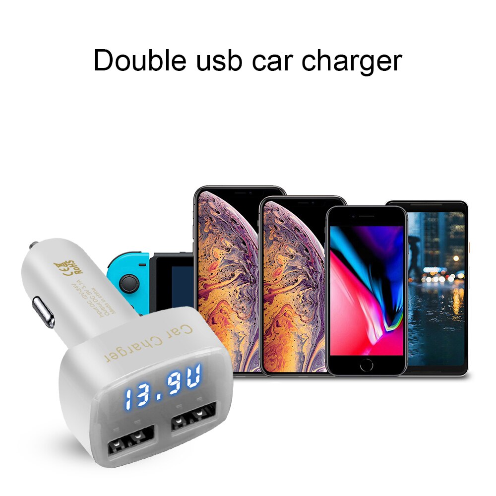 Universele 4 In 1 Dual Usb Dc 5V 3.1A Usb Autolader Adapter Met Spanning Temperatuur Digitale Blauw/rode Led Display Voor Iphone