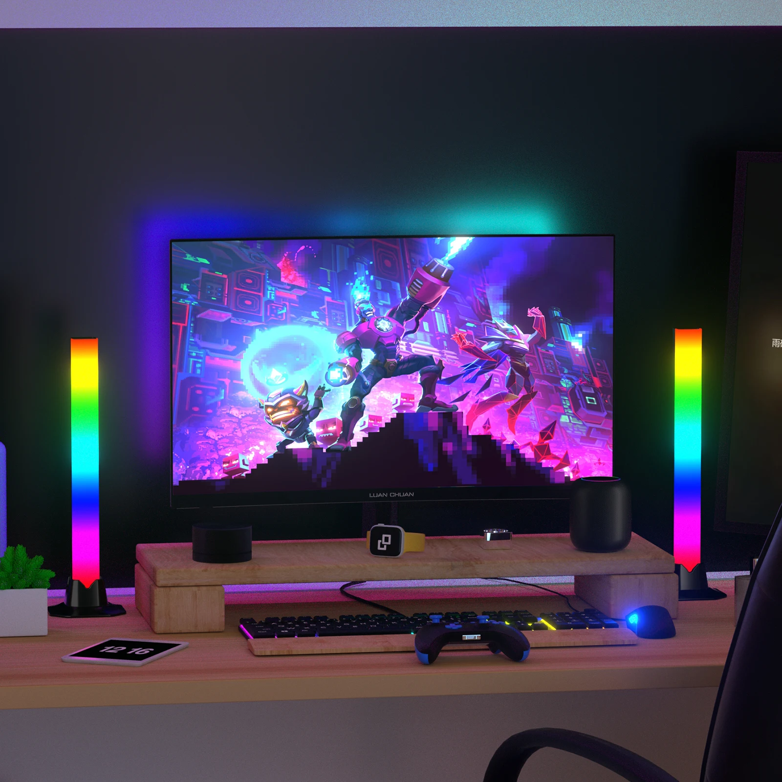 Rgb ledet-bordlampe til gulvet, lysstenger, nattlys, musikkrytme, atmosfærelys, bakgrunnsbelysning til søle, tv-romdekorasjonslampe