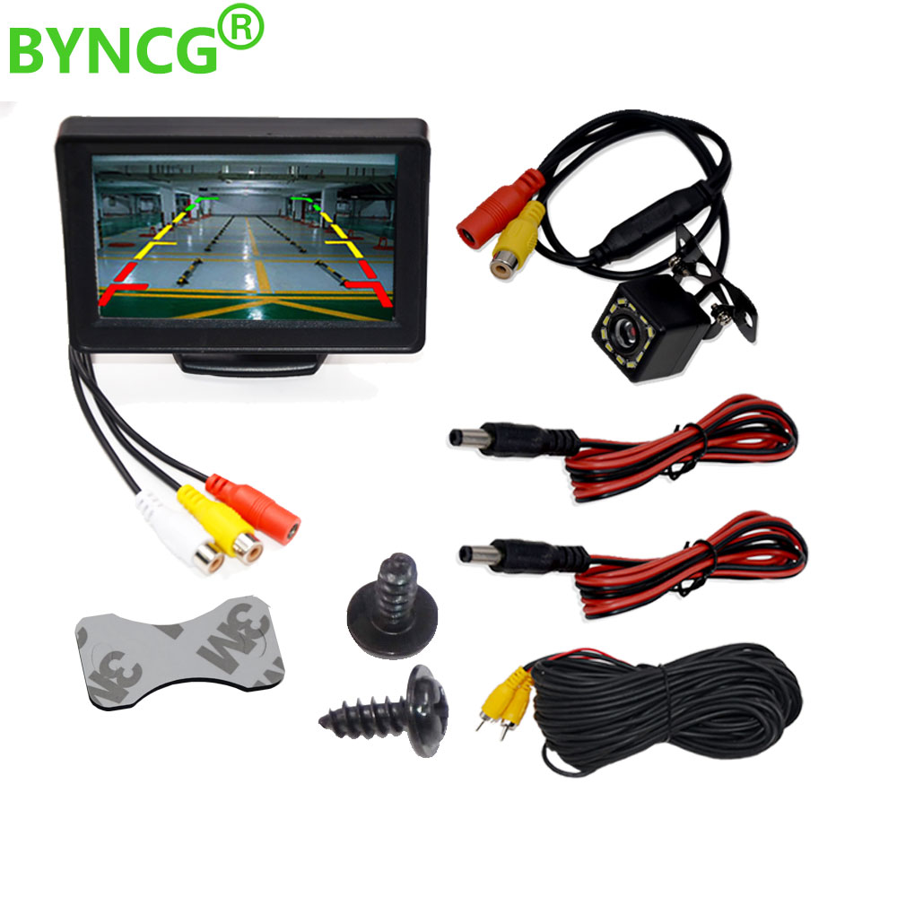 BYNCG 4,3 &quot;Auto Rückspiegel Monitor Auto Parkplatz System + LED Nachtsicht Sicherung umkehren Kamera CCD Auto Hinten Aussicht Kamera: 12LED