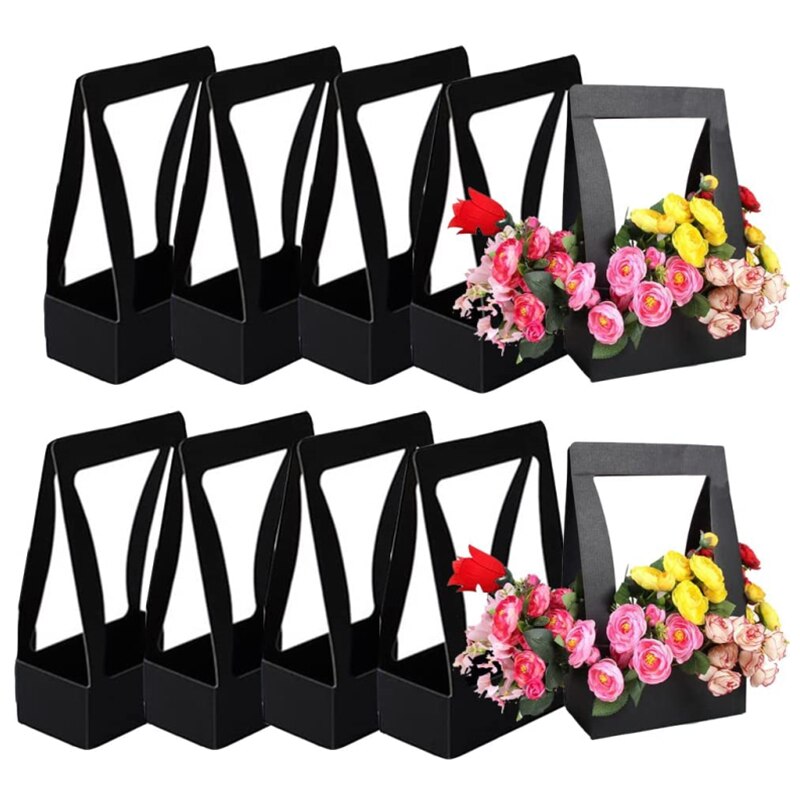 Sacs à fleurs portables pliables, sacs pour bouquets de fleurs, boîte avec poignée, sac d&#39;emballage en papier étanche, sac de transport de fleurs pour fleuriste