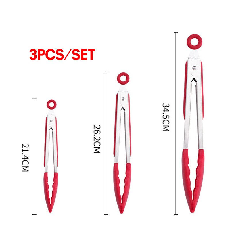 Juego de 3 pinzas de acero inoxidable para cocina utensilios de cocina con puntas de silicona, sin BPA, para ensalada, pan, pinzas para comida, herramientas para barbacoa