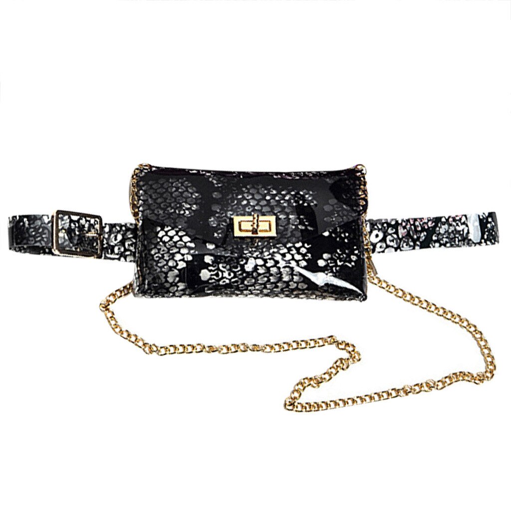 Neon- GrüNe Schlange Druck Taille Tasche Gürtel Tasche Frauen Serpentin PU Leder Taille Brust Taschen Weibliche fanny Pack Heuptas: schwarz