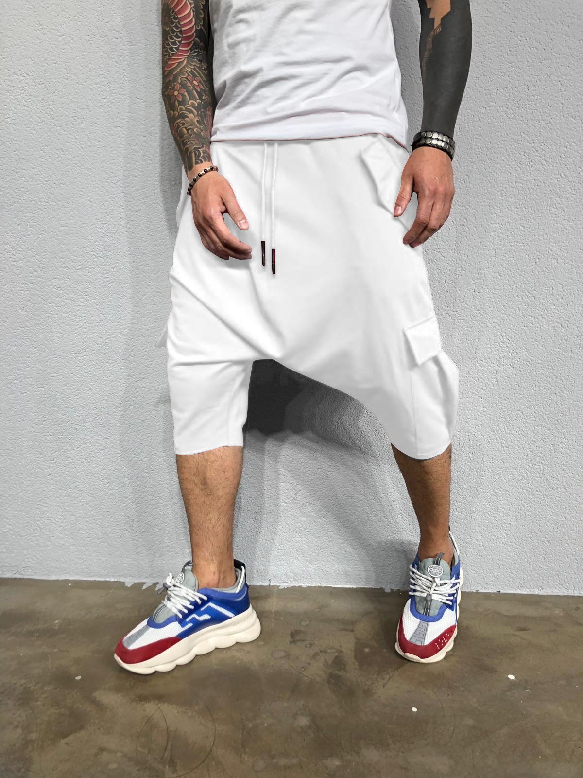 Calça masculina folgada, nova moda hip-hop, calça estilo europeu e americano, cor sólida, esportiva casual, com corte de harlan