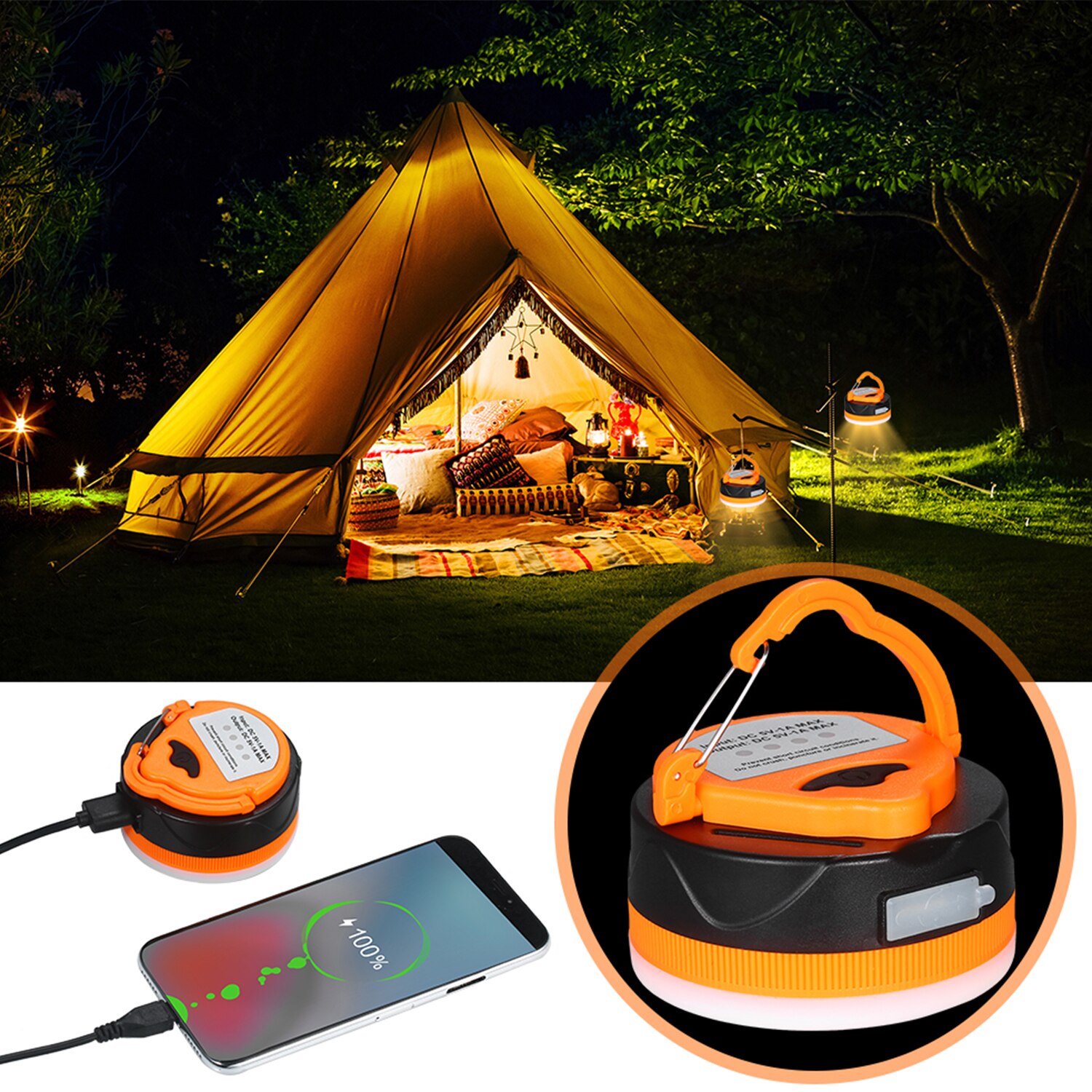 Camping Lichten Usb Oplaadbare Camping Lantaarn 1600Mah Power Bank Outdoor Led Tent Licht Met 5 Modi
