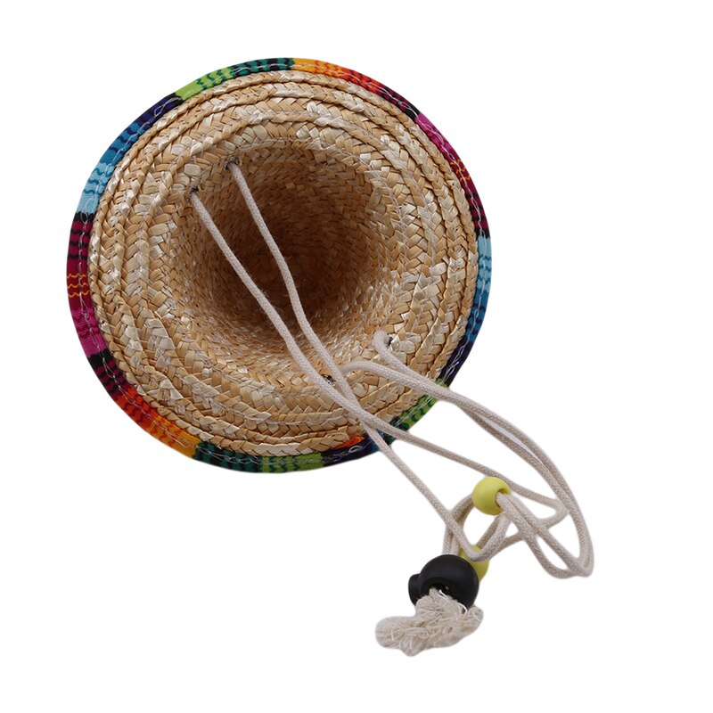 Sombrero en paille pour animaux de compagnie, chapeau mexicain, multicolore, à boucle réglable, pour chien et chat