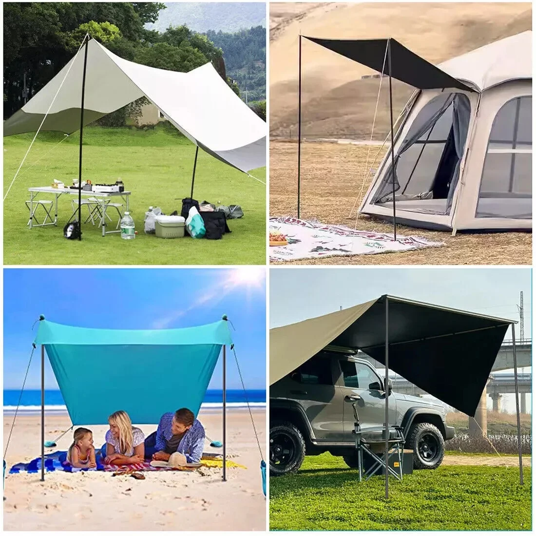 Tent Tarp Poles Set of 2, Universal Telescopic Adjustable Aluminium Camping Awning Poles Tent Accessories