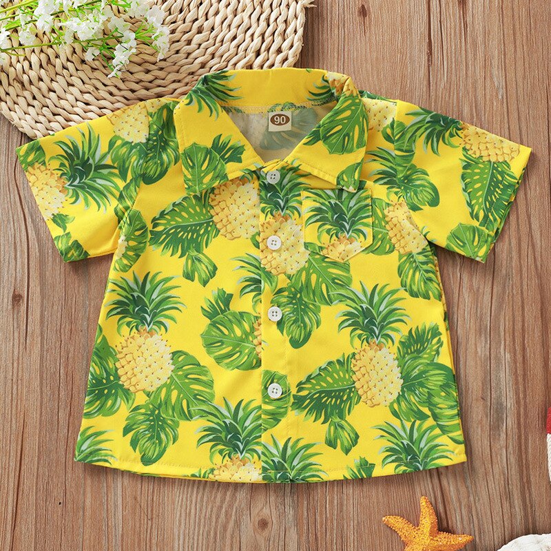 Børnetøj pige drenge skjorter strand hawaii ferie stil kortærmede toppe skjorte sommer baby drenge bluse