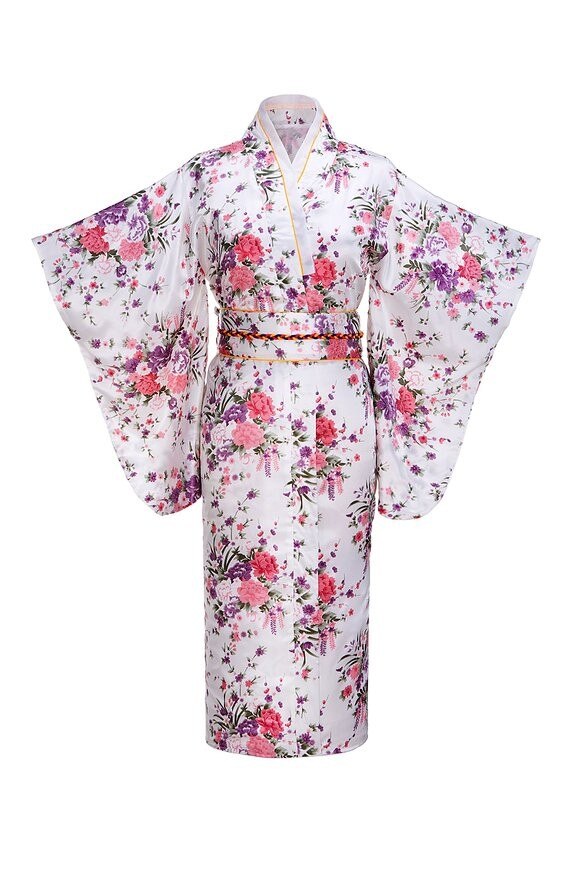 Kimono en soie et rayonne Yukata pour femmes, tenue de soirée Vintage avec fleurs Obi, Costume Cosplay, taille unique: 4