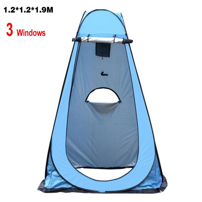 Portable private shower toilet, pop-up camping tent, UV protection, outdoor portable: 3window blue