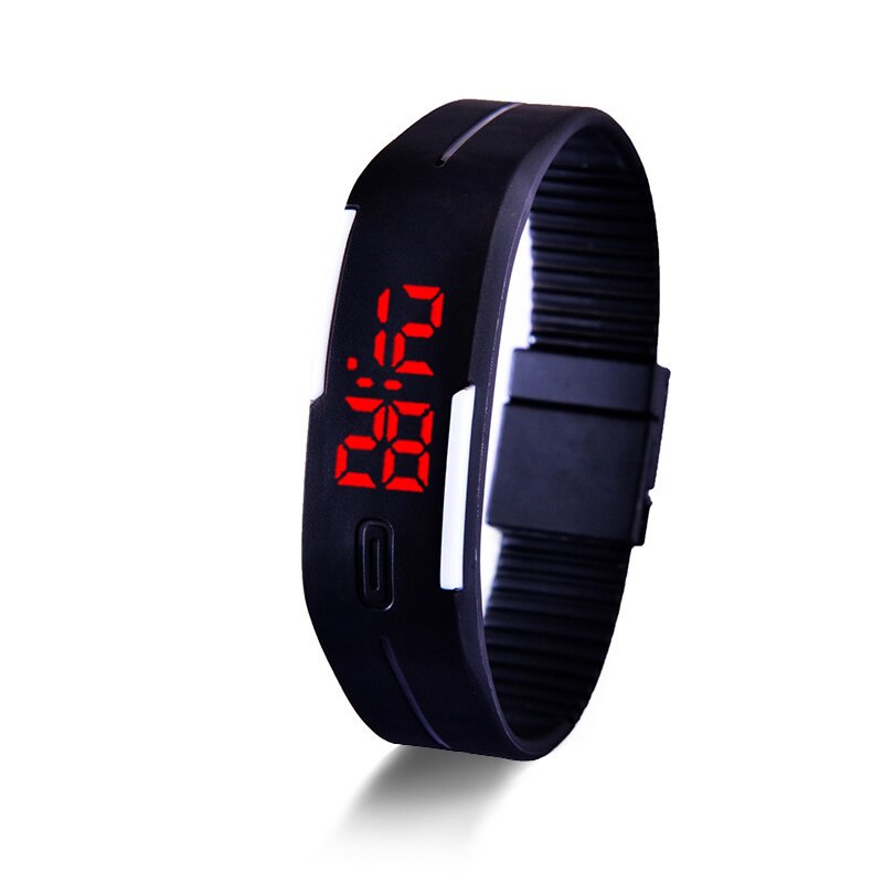 Mode Led Horloges Snoep Kleur Siliconen Rubber Touch Screen Digitale Horloges, Vrouwen Mannen Armband Sport Horloge: black