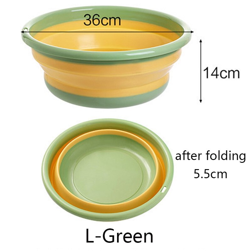 Portable Folding Washbasin Camping Travel Tourism Outdoor Foldable Bucket Basin Bathroom Wash Basin Household Laundry Tub Basin: Green L