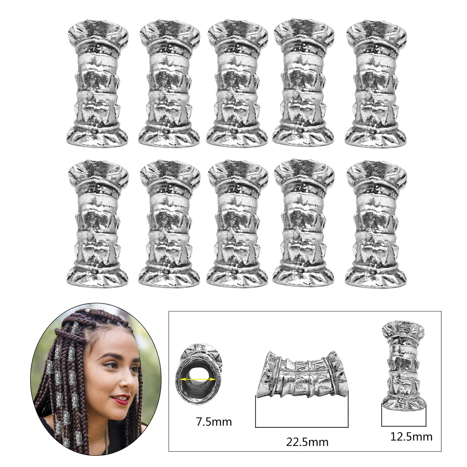 10Pcs DIY Haar Rohr Dreadlocks Perlen Haar Flechten Schmuck Manschette Dekoration