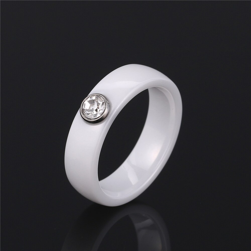 Black&White Ceramic Rings For Women 6mm Round Wide Smooth Female Rings Big Crystal Cubic Zircon Wedding Engagement Rings