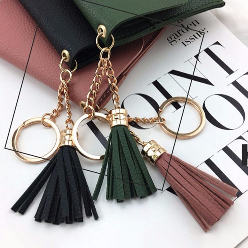 Geldbörsen Frauen Geldbörse Damen Pu Leder Quaste & Metall Ring Kupplung Keychain Dünne Schlüssel Tasche Karte Halfter Mini Beutel