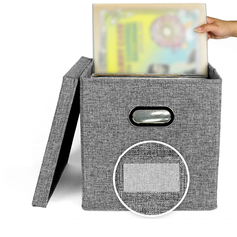 Aufbewahrungsbox für Schallplatten, Schallplattenetui für LP-Album, Aufbewahrung von Leinenstoff, Aufbewahrungskiste, Würfelbehälter mit Deckel