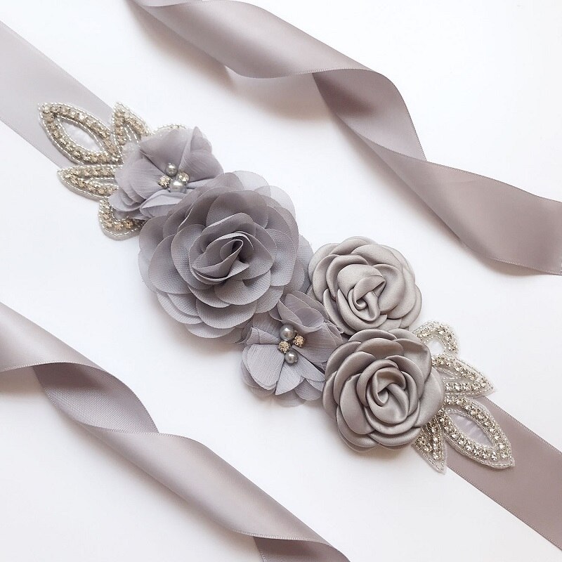 Cinturones De flores De boda De 8 colores, 270cm De largo, flores hechas a mano, perlas, cinturones Vintage para boda, De noche, cinturón De Flore: Gris claro