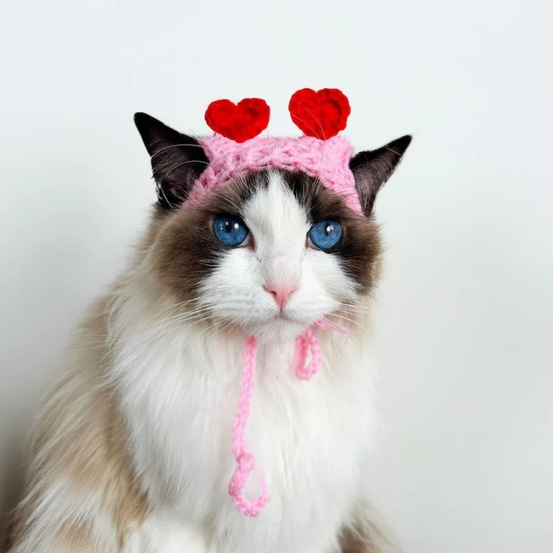 Sombrero de ganchillo con forma de corazón de melocotón para gato o perro pequeño, patrón de sombrero de berenjena de ganchillo para gatos y perros, ropa para gatos, accesorios para gatos: Negro