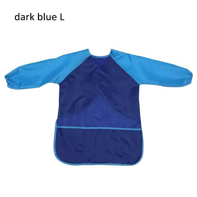 Unisex Waterproof Art Aprons Smock Nylon Long Sleeve Kids Painting Shirt Paint Apron Girl Boy School Painting Accessory: dark blue L