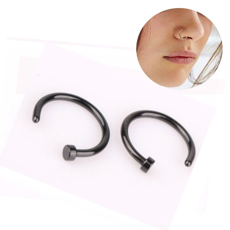 Nep Lichaam Sieraden C Chirurgisch Staal Open Neus Ring Eenvoudige Piercing Stud Clip Op 6/8/10Mm sexy Kleine Hoepel Titanium Staal 1Pc: 10mm Black