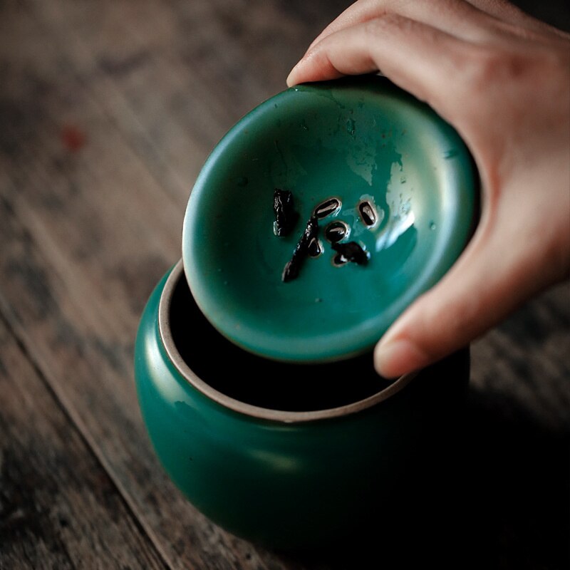 350ml Japanese Style Coarse Ceramic Pottery Jianshui Teaset Water Washing With Cover Tea Washing Ceramic Tea Residue Bucket