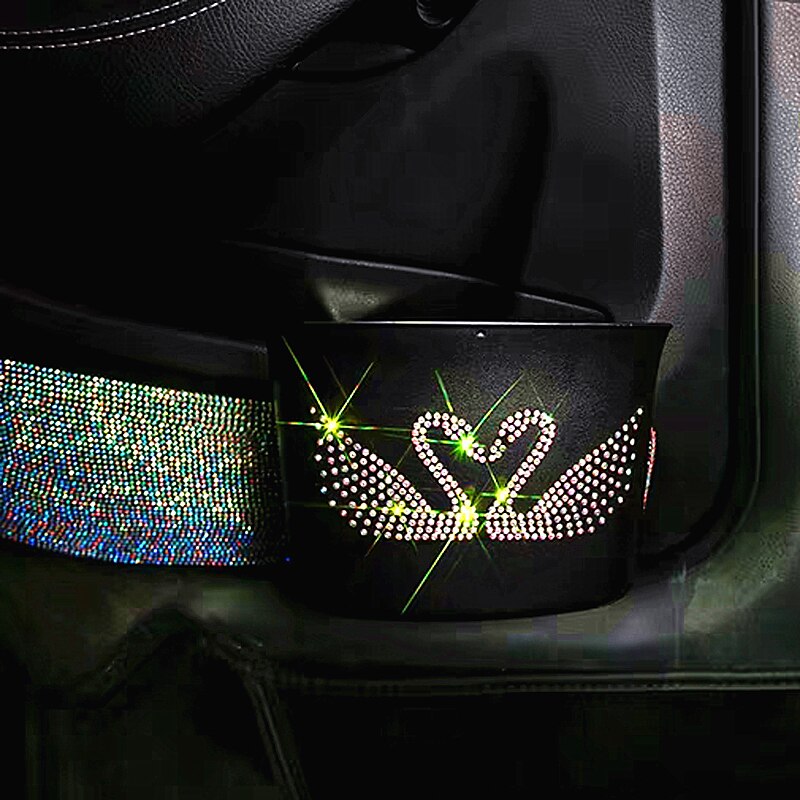 Sparkling Bling Trash Bin Car Portable Organiser Storage Rhinestone Auto Garbage Car Trash Can Automotive: swan