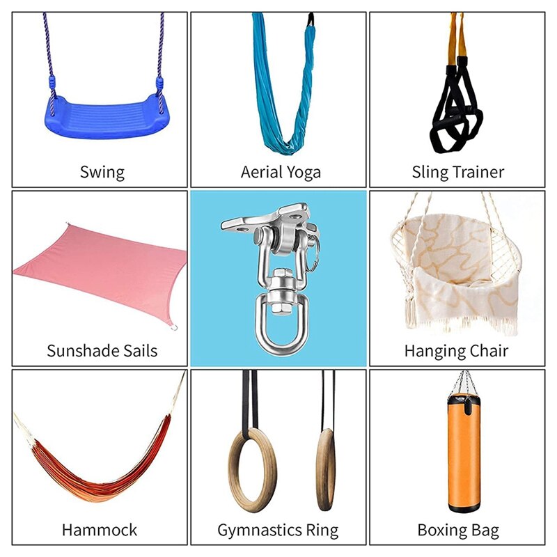 Gancho de techo para silla colgante, gancho de techo giratorio de 360 °, suspensión oscilante, carga de 450KG de capacidad, para bolsa de arena, hamaca, Yoga,Etc