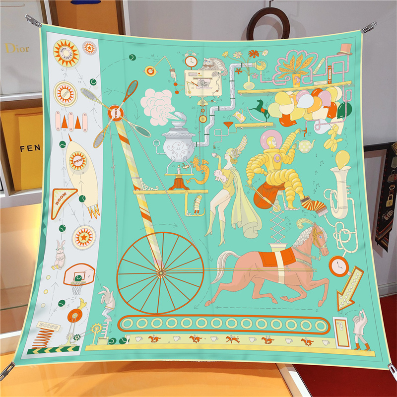 Silk Scarf Women Magic Festival Square Scarves Head Echarpes Silk Foulards Femme Wraps Beach Shawls Bandana Lady Hijabs 90CM: green
