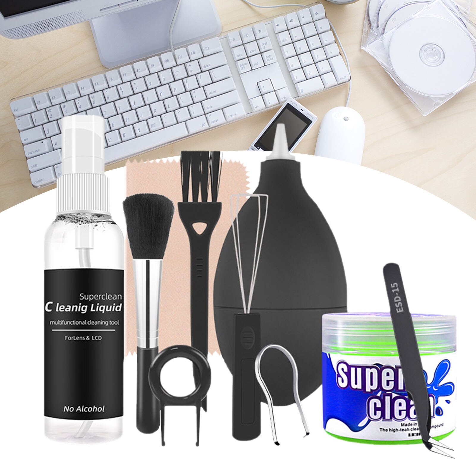 50ML 10PCS Cleaning Liquid Set Mechanical Keyboard Cleaning Kit Computer Cleaning Notebook Cleaning Tool Disassembly Key Puller