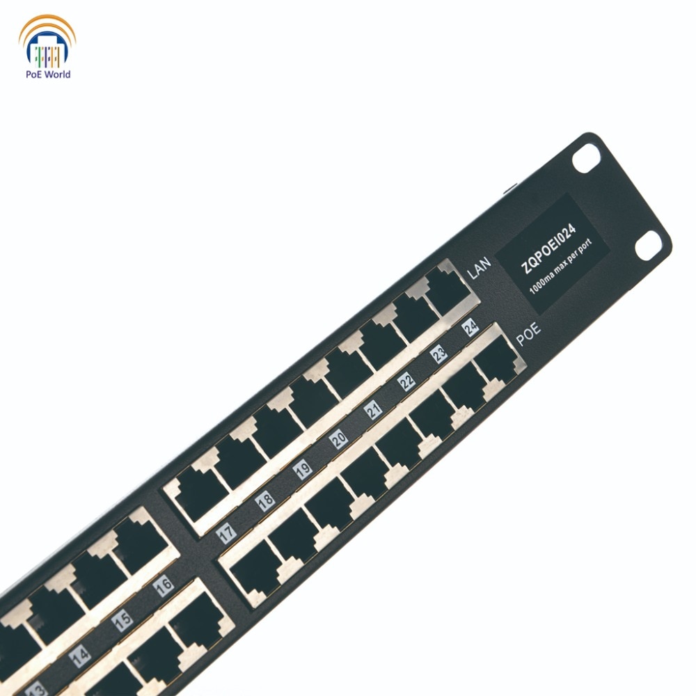 Passive PoE injector 24 Port Mid-span POE Patch Panel, Rack mount PoE Injector powered up to 24 IP Cameras CCTV Security camera