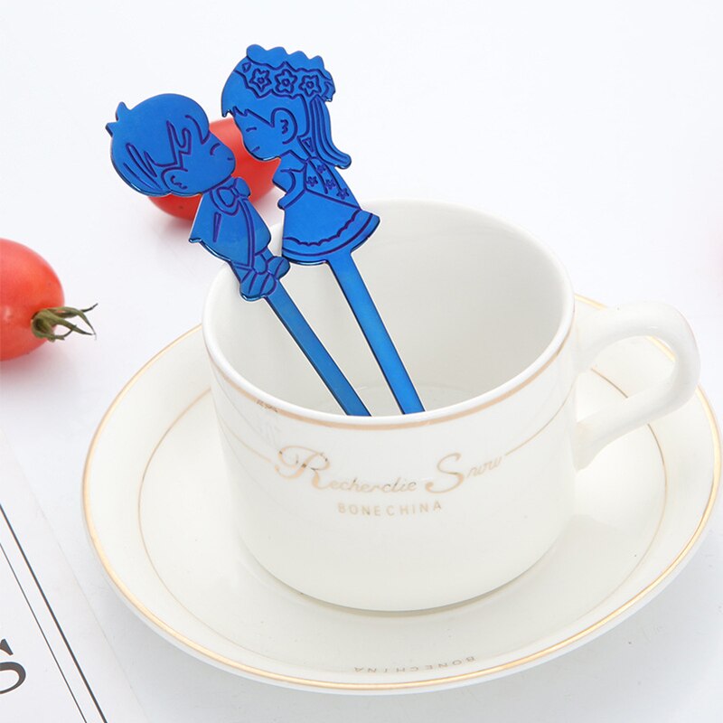 Obr 2 stuks koffielepels servies roestvrij staal theelepel cartoon paar vorm kleurrijk ijs dessertlepel keuken bestek