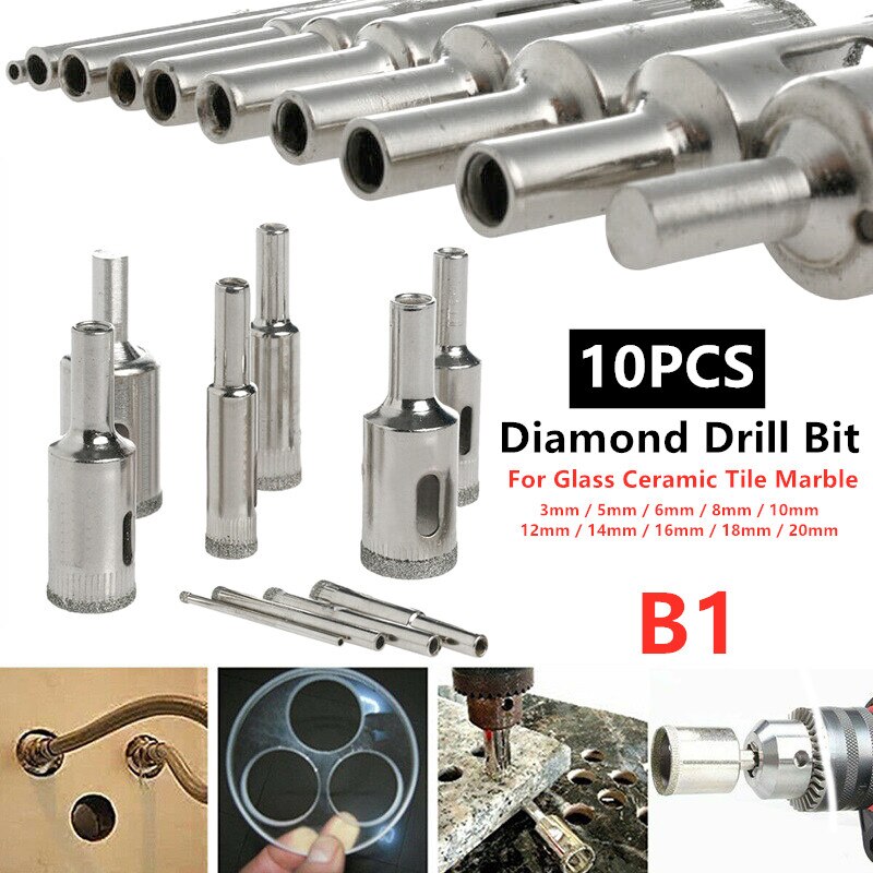 6-50mm 16PCS Diamond Hole Saw Drill Bit Set Glass Ceramic Tile Marble Saw Cutting Tools Diamond Coated Hole Saw Drill Bit Set: B1 10pcs