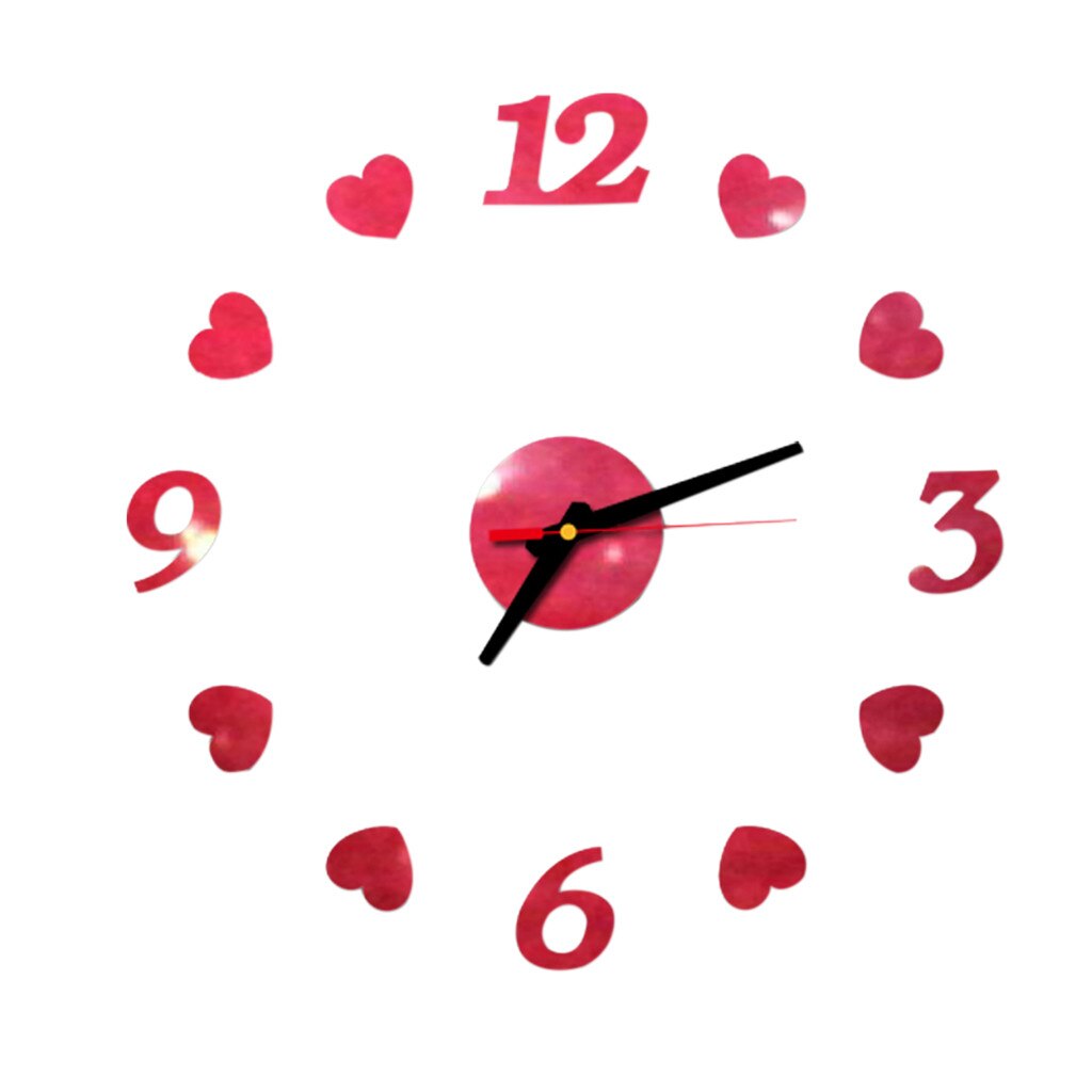 Stickers DIY Wall Clock 3D Mirror Surface Sticker Home Office Decor Clock christmas window stickers pegatinas navidad ofertas: Red