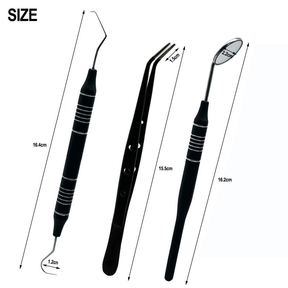 3 stuks tandheelkundige gereedschap set mondspiegel pincet curve sonde tandarts instrument tanden reinigen whitening tool kit