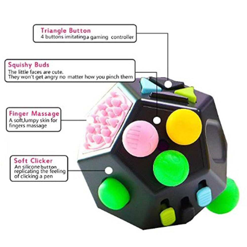 12 Dubbelzijdig Anti Stress Cube Decompressie Verlichten Dobbelstenen Anti-Angst Verlichten Angst Relief Depressie Kinderen Anti-Stress speelgoed