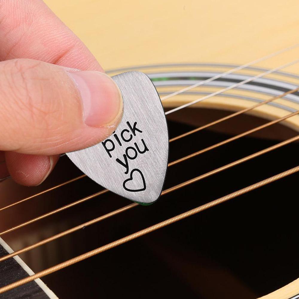 Médiator de guitare sculpté en acier titane, I Pick You Always & Forever, lettre gravée, Ukulele Pick, accessoire d'instrument de musique
