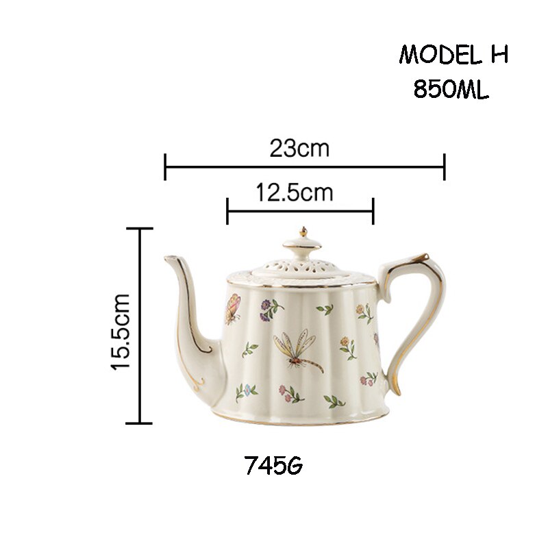 Plantenservies insectenpot theepot gouden rand koffiekopje afternoon tea verguld dessertbord holle deksel