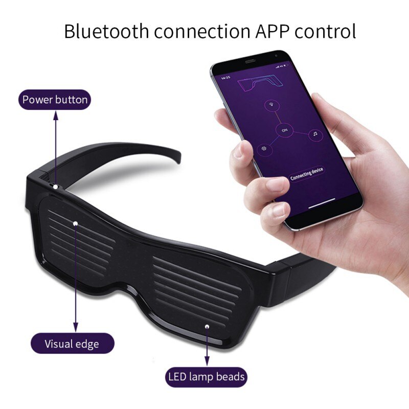 Bluetooth Programmable Text USB Charging LED Display Glasses Dedicated Nightclub DJ Festival Party Glowing Toy Supplies