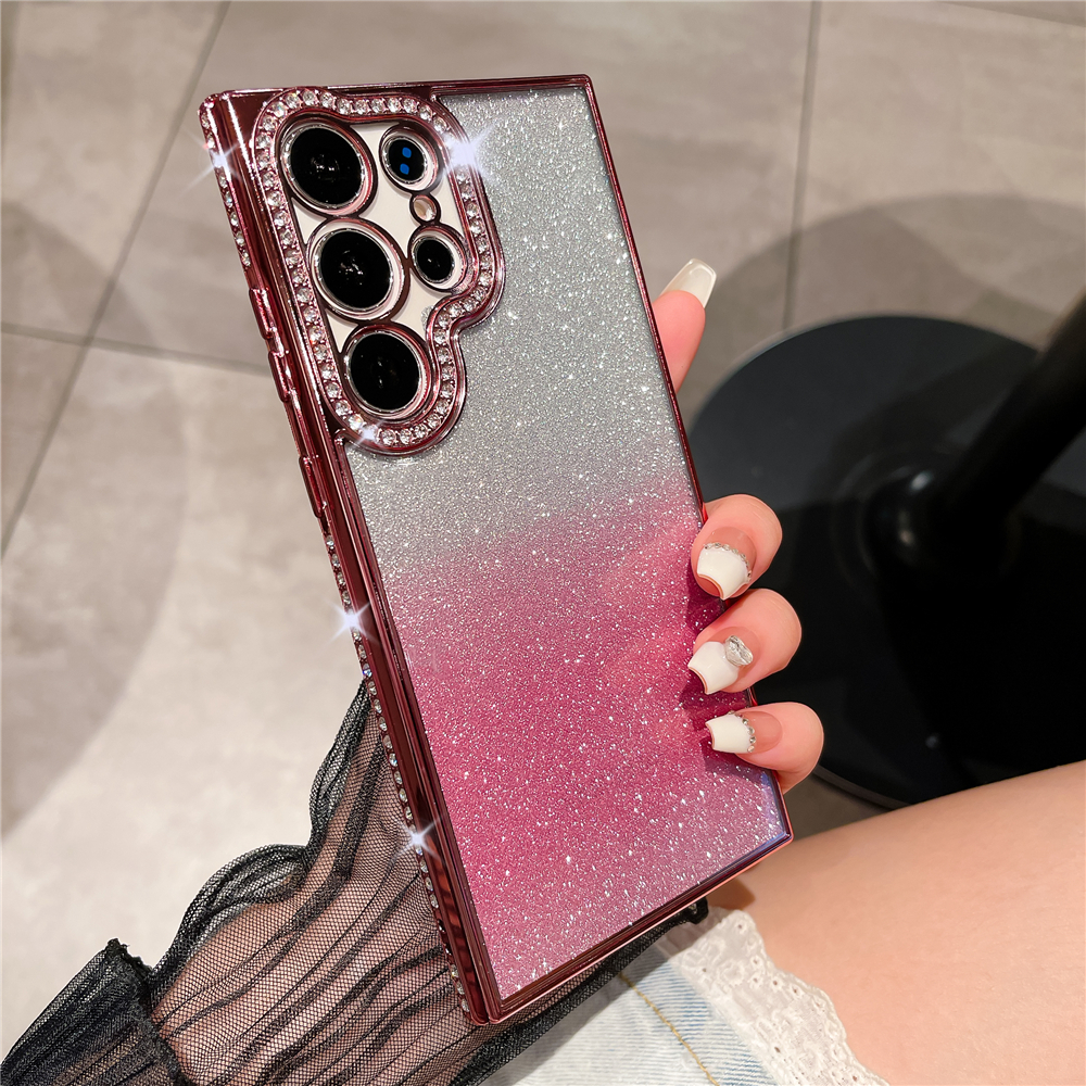 Custodia per telefono trasparente con diamanti con strass glitterati placcati di lusso per Samsung S23 ultra S22 più coperchio morbida e trasparente a colori sfumati