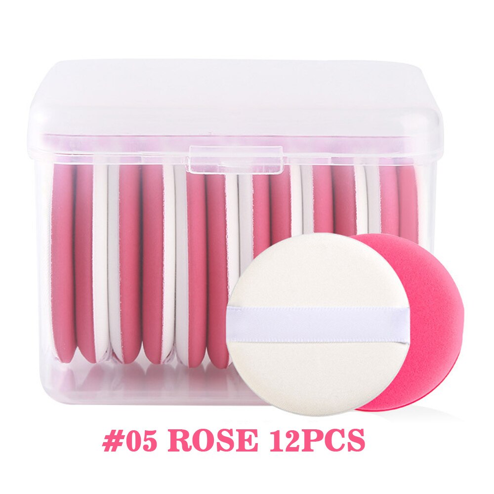 Esponjas redondas portátiles para maquillaje, 12 Uds., almohadillas de polvo sueltas con cojín de aire, con correa para maquillaje en polvo, colorete cosmético: Rose